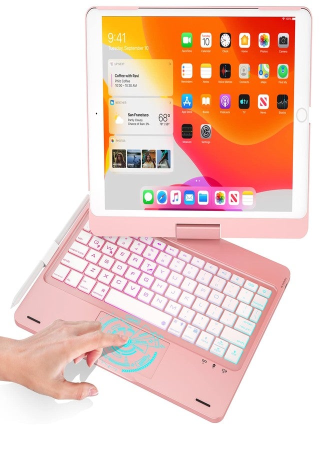 BABG iPad 9th Generation Case with Keyboard,360° Rotatable,Touchpad,Backlit Keyboard with Pencil Holder for 10.2 inch iPad 9th Gen 2021/ 8th Gen 2020/7th Gen 2019 and iPad Air 3/Pro 10.5"-Rose Gold - Image 1